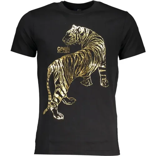 Schwarzes Herren T-Shirt Kurzarm , Herren, Größe: 2XL - Cavalli Class - Modalova