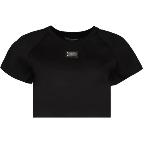 Metall Logo Plaque T-shirt , Damen, Größe: M - Dolce & Gabbana - Modalova