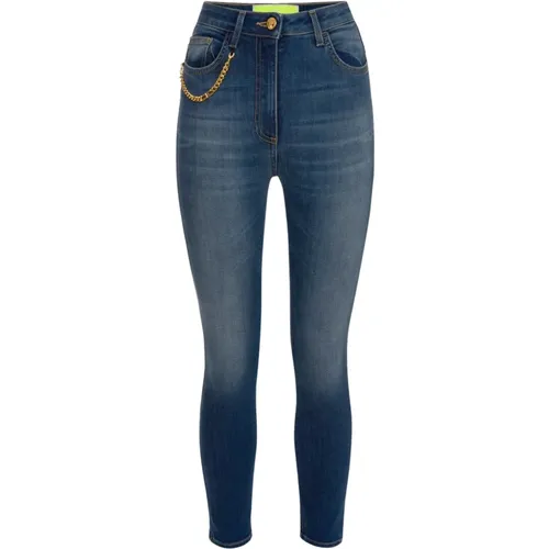 Skinny Jeans aus Stretch-Baumwolle mit goldener Metallkette - Elisabetta Franchi - Modalova