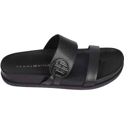Schwarze flache Sandale mit rundem Fußbett - Tommy Hilfiger - Modalova