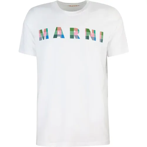 Weißes kariertes Logo-T-Shirt , Herren, Größe: L - Marni - Modalova
