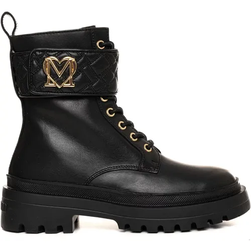 Schnürung Leder Knöchelstiefel , Damen, Größe: 37 EU - Love Moschino - Modalova