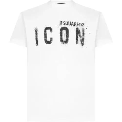 Weißes Logo-Print-Baumwoll-T-Shirt - Dsquared2 - Modalova