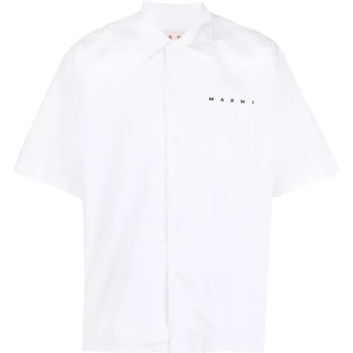 Printed Logo Poplin Shirt , male, Sizes: M - Marni - Modalova