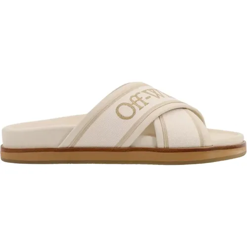 Leder Sandalen mit Logo , Damen, Größe: 36 EU - Off White - Modalova