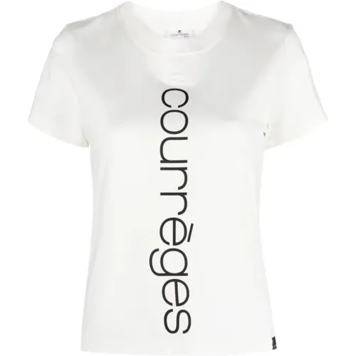 Weißes Baumwolllogo-T-Shirt , Damen, Größe: S - Courrèges - Modalova