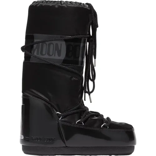 Schwarze Satin Icon Glance Stiefel , Damen, Größe: 39 EU - moon boot - Modalova