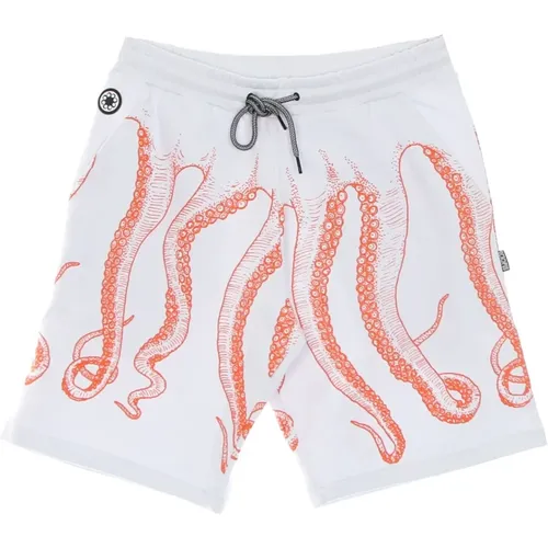 Weiße Tracksuit Shorts mit Tentakeldruck - Octopus - Modalova