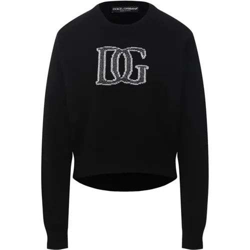 Schwarzer Wollpullover mit hellem Logo - Dolce & Gabbana - Modalova