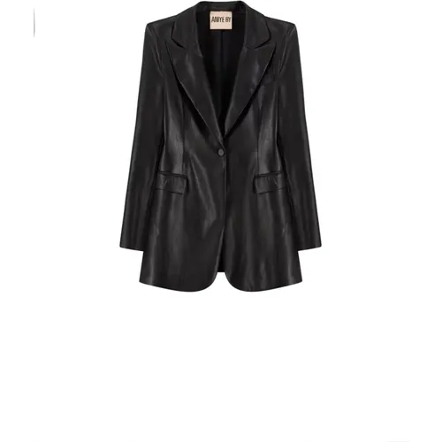 Black Faux Leather Blazer , female, Sizes: XS - Aniye By - Modalova