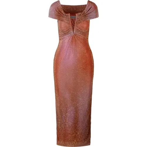 Rhinestone Studded Mesh Midi Kleid , Damen, Größe: M - Self Portrait - Modalova