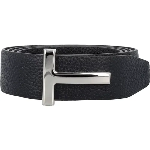 Reversible T Grainy Leather Belt Black/Navy/Silver , male, Sizes: 100 CM, 95 CM, 105 CM - Tom Ford - Modalova