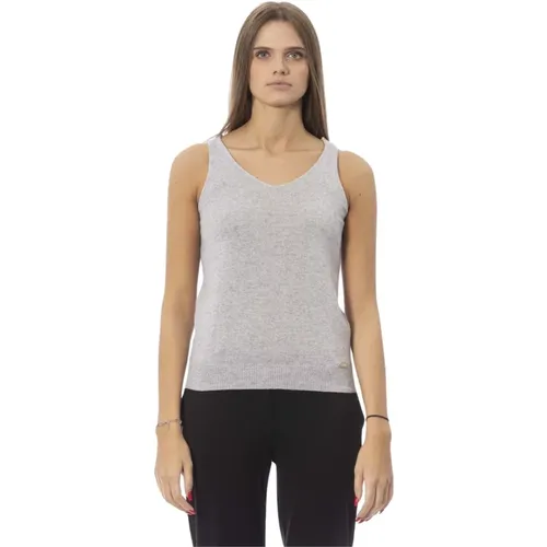 Geripptes Tanktop mit Monogrammdetail , Damen, Größe: M - Baldinini - Modalova