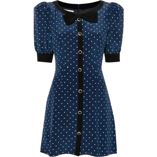 Navy Polka Dot Silk Dress , female, Sizes: 2XS, XS, S - Alessandra Rich - Modalova