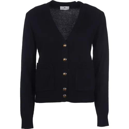 Cashmere Blend Cardigan with Horn-Effect Buttons , female, Sizes: S, M, L - Elisabetta Franchi - Modalova