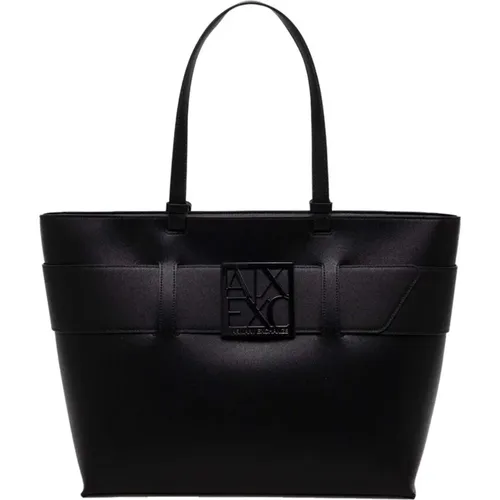 Schwarze Polyurethan Reißverschlusstasche , Damen, Größe: ONE Size - Armani Exchange - Modalova