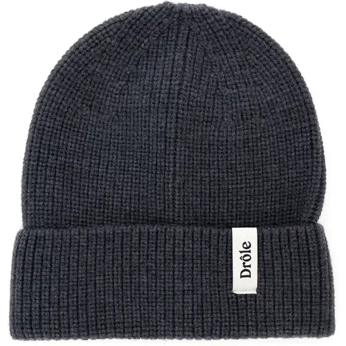 Grey Merino Wool Beanie Hat , male, Sizes: ONE SIZE - Drole de Monsieur - Modalova