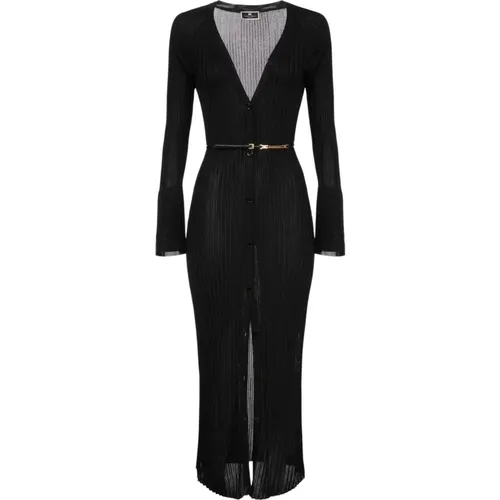 Schwarzes Strick-Midi-Kleid mit Gürtel , Damen, Größe: XS - Elisabetta Franchi - Modalova