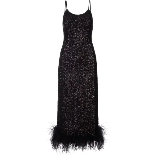 Schwarzes Pailletten Midi-Kleid mit Straußenfedern - Oseree - Modalova