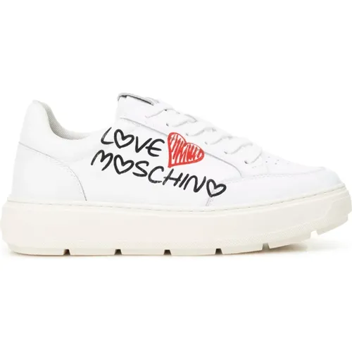 Leder Sneakers mit Graffiti Logo , Damen, Größe: 40 EU - Love Moschino - Modalova