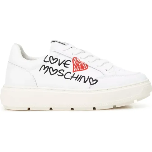 Leder Sneakers mit Graffiti Logo - Love Moschino - Modalova