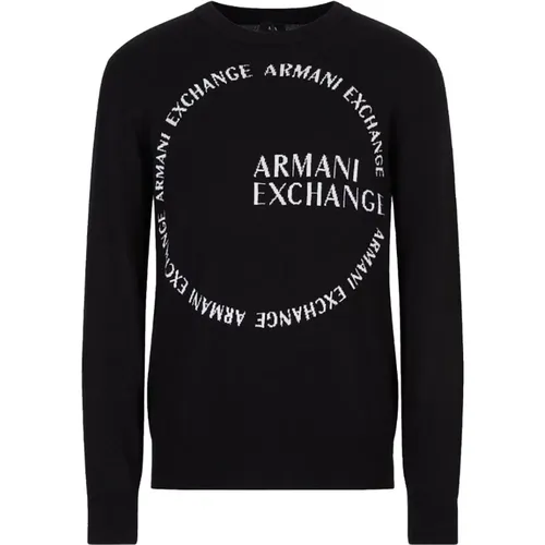 Embroidered Logo Crewneck Sweater , male, Sizes: XL - Armani Exchange - Modalova