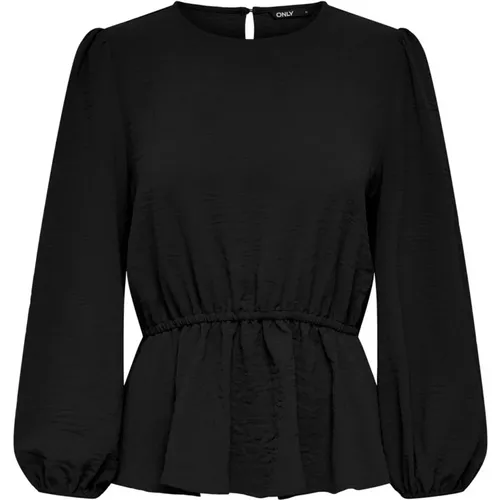 Schwarze langärmelige Bluse mit Rundhalsausschnitt , Damen, Größe: XS - Only - Modalova