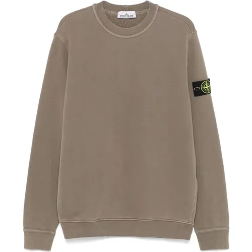 Grauer Crewneck Baumwoll-Sweatshirt mit Logo , Herren, Größe: M - Stone Island - Modalova