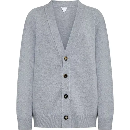 Cashmere Cardigan with Leather Elbow Patches , male, Sizes: S, M, L - Bottega Veneta - Modalova