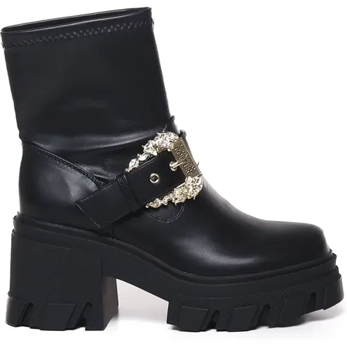 Schwarze Stiefeletten mit Dekorativer Schnalle , Damen, Größe: 38 EU - Versace Jeans Couture - Modalova