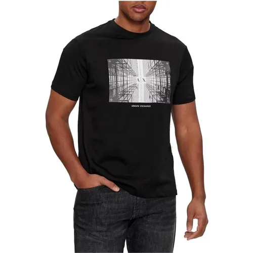 Print Round Neck Cotton T-Shirt , male, Sizes: XL, M, XS, L, S, 2XL - Armani Exchange - Modalova