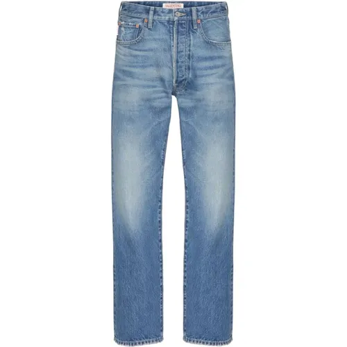 Denim Straight Jeans Logo Plate , male, Sizes: W32, W30, W31 - Valentino Garavani - Modalova