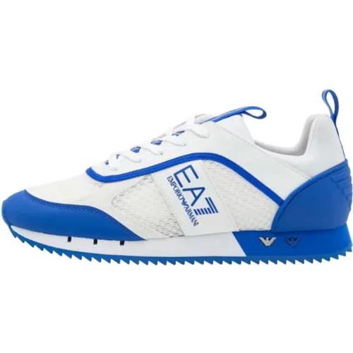 Blue and White Sneakers X8X027 Kx050 , male, Sizes: 8 UK, 7 UK - Emporio Armani EA7 - Modalova