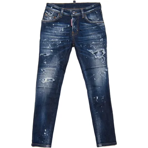 Dunkelblaue Skater Jeans mit Abnutzungsspuren - Dsquared2 - Modalova
