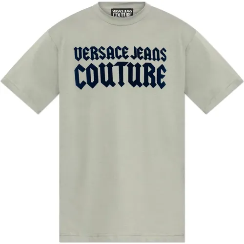 T-Shirt mit Samtlogo - Versace Jeans Couture - Modalova