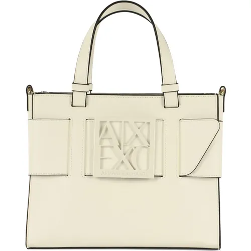 Eco Leather Handbag with Front Logo Plate , female, Sizes: ONE SIZE - Armani Exchange - Modalova