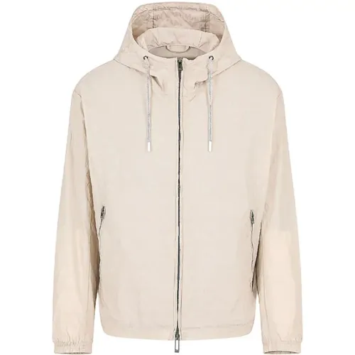 Nylon Hooded Jacket with Zipper , male, Sizes: S, L - Emporio Armani - Modalova