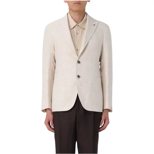 Linen Men's Jacket , male, Sizes: L, XL - Tagliatore - Modalova