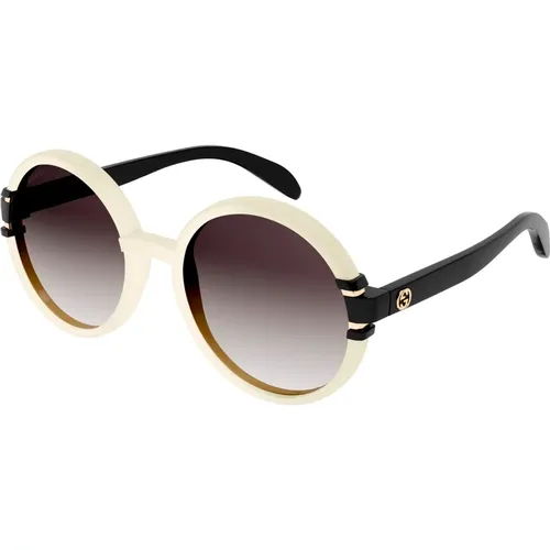 Sonnenbrille in Weiß Schwarz/Braun Grau Getönt , Damen, Größe: 58 MM - Gucci - Modalova