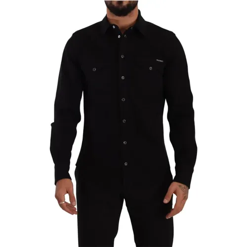 Slim Fit Casual Designer Shirt , male, Sizes: M - Dolce & Gabbana - Modalova