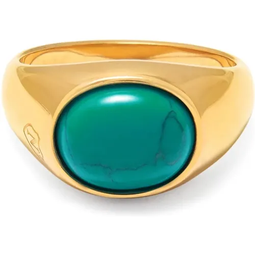 Gold Oval Signet Ring with Turquoise , male, Sizes: 62 MM, 64 MM, 56 MM, 60 MM, 58 MM - Nialaya - Modalova