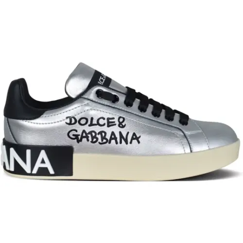 Silver Leather Sneakers , male, Sizes: 10 UK, 5 UK, 8 UK, 6 UK - Dolce & Gabbana - Modalova