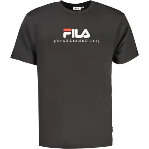 Schwarzes Baumwoll-T-Shirt , Herren, Größe: L - Fila - Modalova