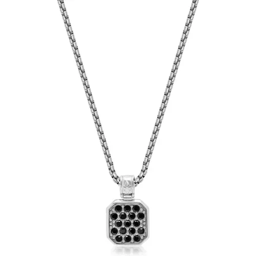 Silver Necklace with Black CZ Square Pendant , Herren, Größe: ONE Size - Nialaya - Modalova