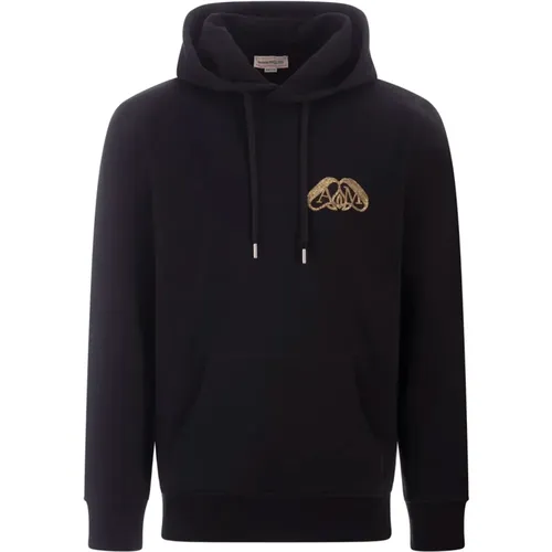 Schwarzer Hoodie mit goldener Siegelapplikation - alexander mcqueen - Modalova