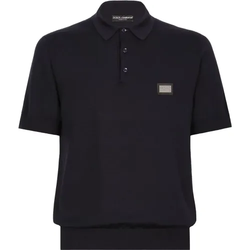 Logo Plaque Wool Polo Shirt , male, Sizes: M, L - Dolce & Gabbana - Modalova