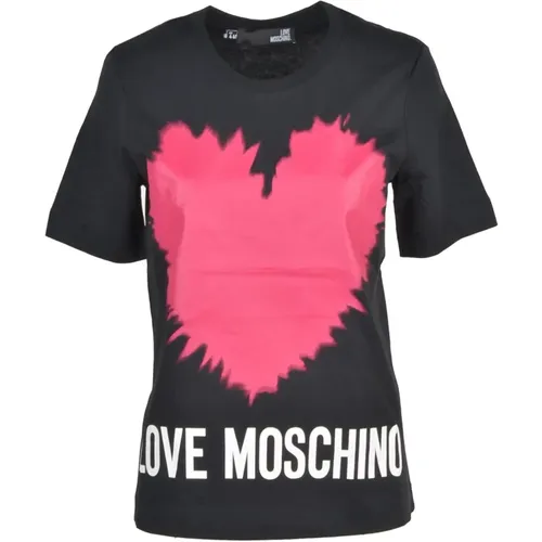 Baumwoll T-Shirt mit Stilvollem Design , Damen, Größe: 2XS - Love Moschino - Modalova