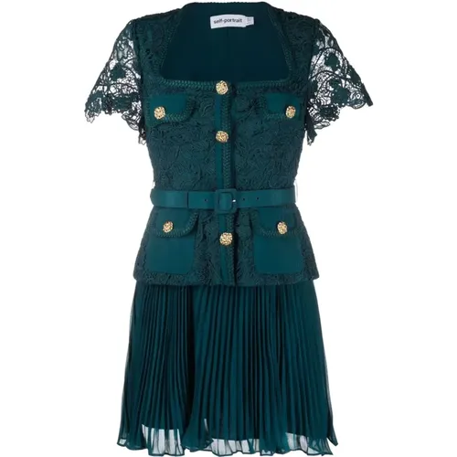 Teal lace bodice mini dress , female, Sizes: 3XS, 2XS - Self Portrait - Modalova