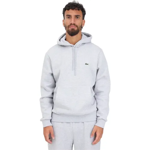 Grauer Herren Kapuzenpullover mit Logo-Patch , Herren, Größe: XL - Lacoste - Modalova