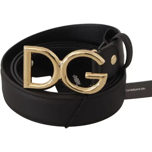 Luxuriöser Schwarzer Leder Gürtel mit Gravierter Schnalle - Dolce & Gabbana - Modalova